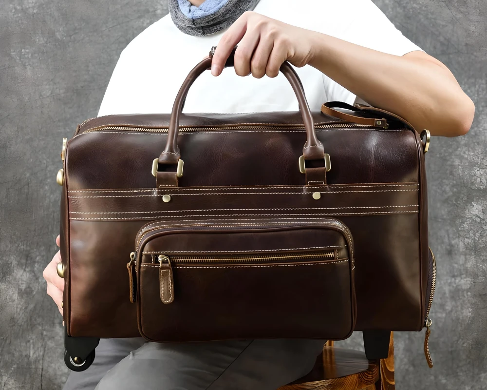 mens leather carry on duffel bags